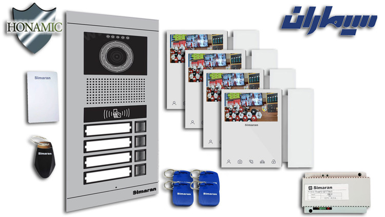 پکیج چهار 4 واحدی آیفون تصویری سیماران پنل کارتی با گوشی 46-TKM