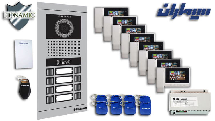 پکیج هشت 8 واحدی آیفون تصویری سیماران پنل کارتی با گوشی HS-43