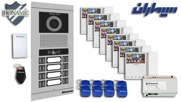 پکیج هشت 8 واحدی آیفون تصویری سیماران پنل کارتی با گوشی 46-TKM