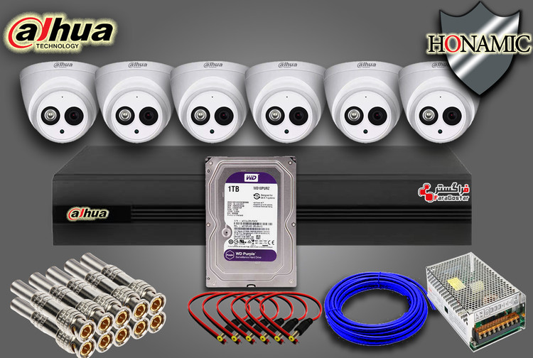 پکیج شش دوربین مداربسته داهوا با دوربین DH-HAC-HDW1200EMP-A
