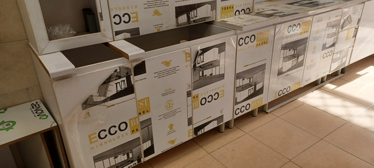 کابینت آشپزخانه 3 متری 9 تکه پیش ساخته ، هایگلس ، طوسی ، براق با صفحه MDF دوبل